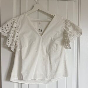 Chic White Eyelet Sleeve Blouse